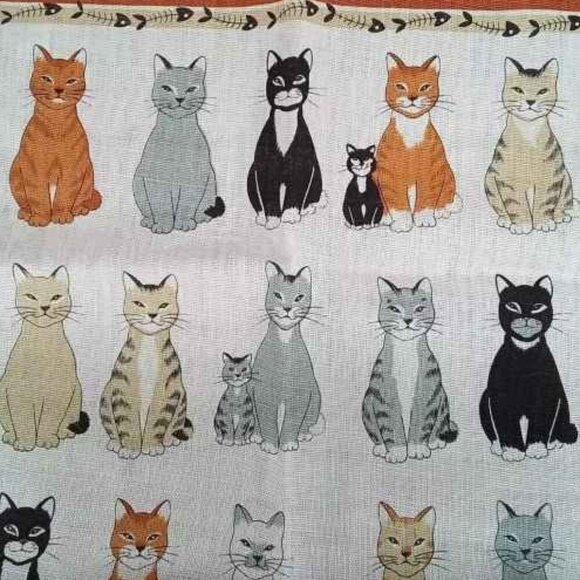 New Ulster Weavers Cats Galore Linen Tea Towel Set w/Fish Bone Decorative Border - Picture 2 of 11